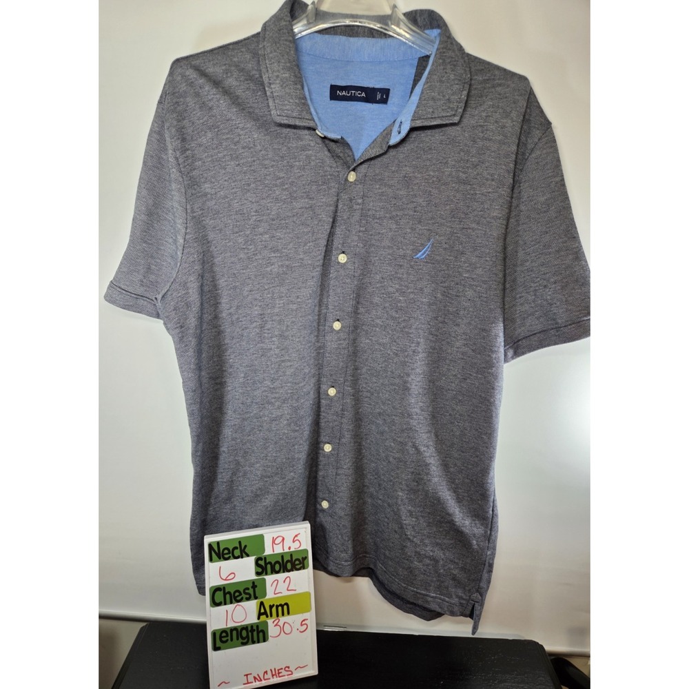 Nautica Gray Button Up Short Sleeve Polo Shirt Men's Large